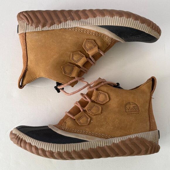 Sorel Womens Waterproof Duck Boots Size 6 Tan Leather & Rubber - Picture 6 of 9